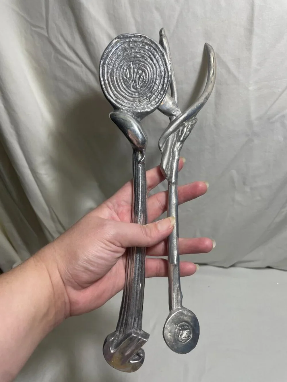 Mariposa 1993 Aluminum Salad Serving Set 2 Pc Artisan Twig Branch Servers 12